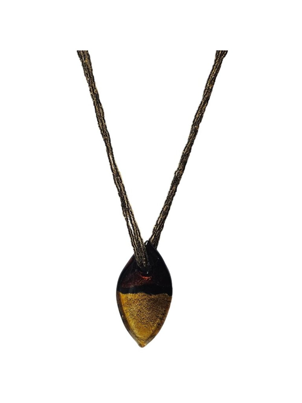 Vintage Murano Glass Necklace Gold Black Seed Beaded Chain Fashion Jewelry Women
